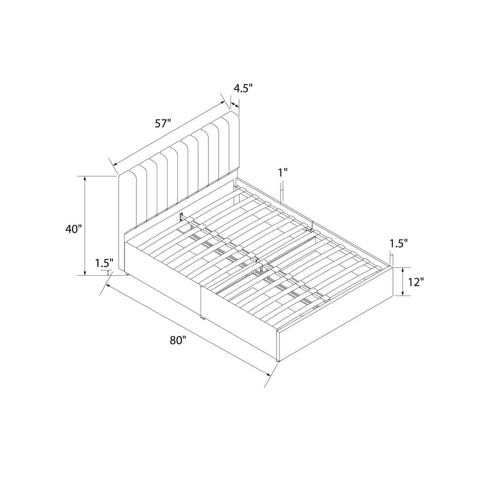 Brittany Modern Full Gray Upholstered Bed with Storage Drawers