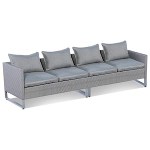 2PCS Wicker Patio Conversation Set Outdoor Sectional Set Furniture Garden with Grey Cushions