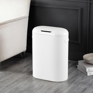 Robo Kitchen 13.2-Gal. Slim Oval Motion Sensor Touchless Trash Can with Touch Mode, Cotton White