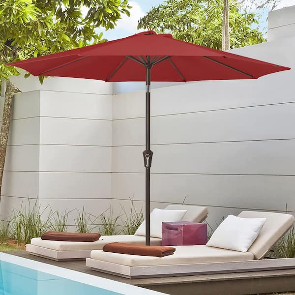 JEAREY 10 ft. Market Patio Umbrella with Push Button Tilt and Crank in Red