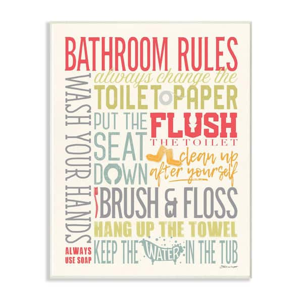 Stupell Industries 10 in. x 15 in. " Bathroom Rules Coral Green Grey and Blue Colorful Typography" by Stephanie Marrott Wall Plaque Art