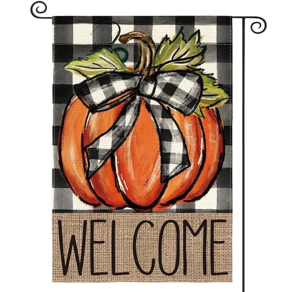 12 in. x 18 in. Double Sided Buffalo Plaid Pumpkin Garden Flag for Thanksgiving Holiday Decoration