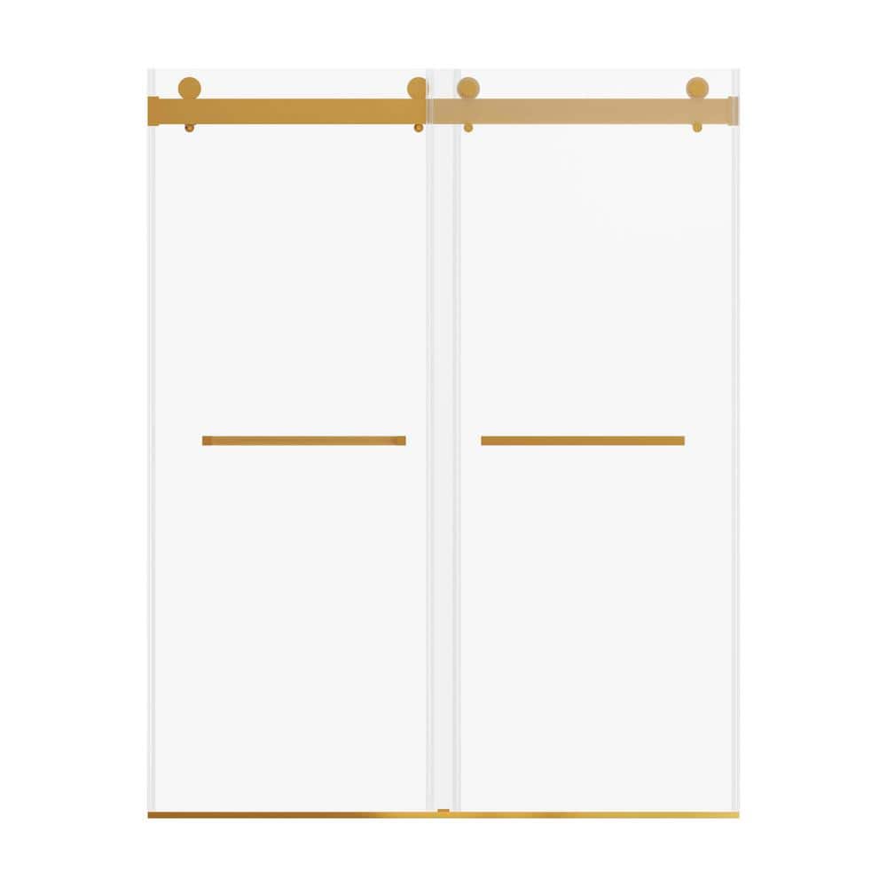 72 in. W x 76 in. H Double Sliding Frameless Shower Door in Brushed Gold 3/