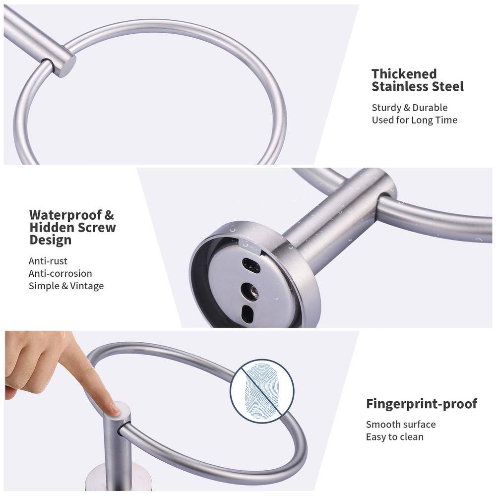 Brushed Nickel Double Wall Mounted Circular Towel Ring Set