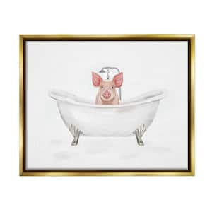 Country Pig Cute Bathtub Design by Ziwei Li Floater Framed Animal Art Print 31 in. x 25 in.