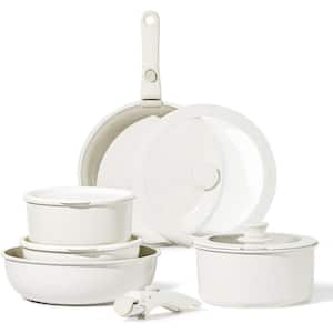 11-Pieces White Pots and Pans Set Granite Nonstick Cookware Sets Detachable Handle