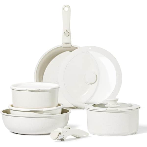 Aoibox 11-Pieces White Pots and Pans Set Granite Nonstick Cookware Sets Detachable Handle