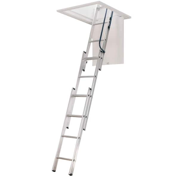 Werner 7 ft. - 9 ft., 18 in. x 24 in. Compact Aluminum Attic Ladder with 250 lb. Maximum Load Capacity
