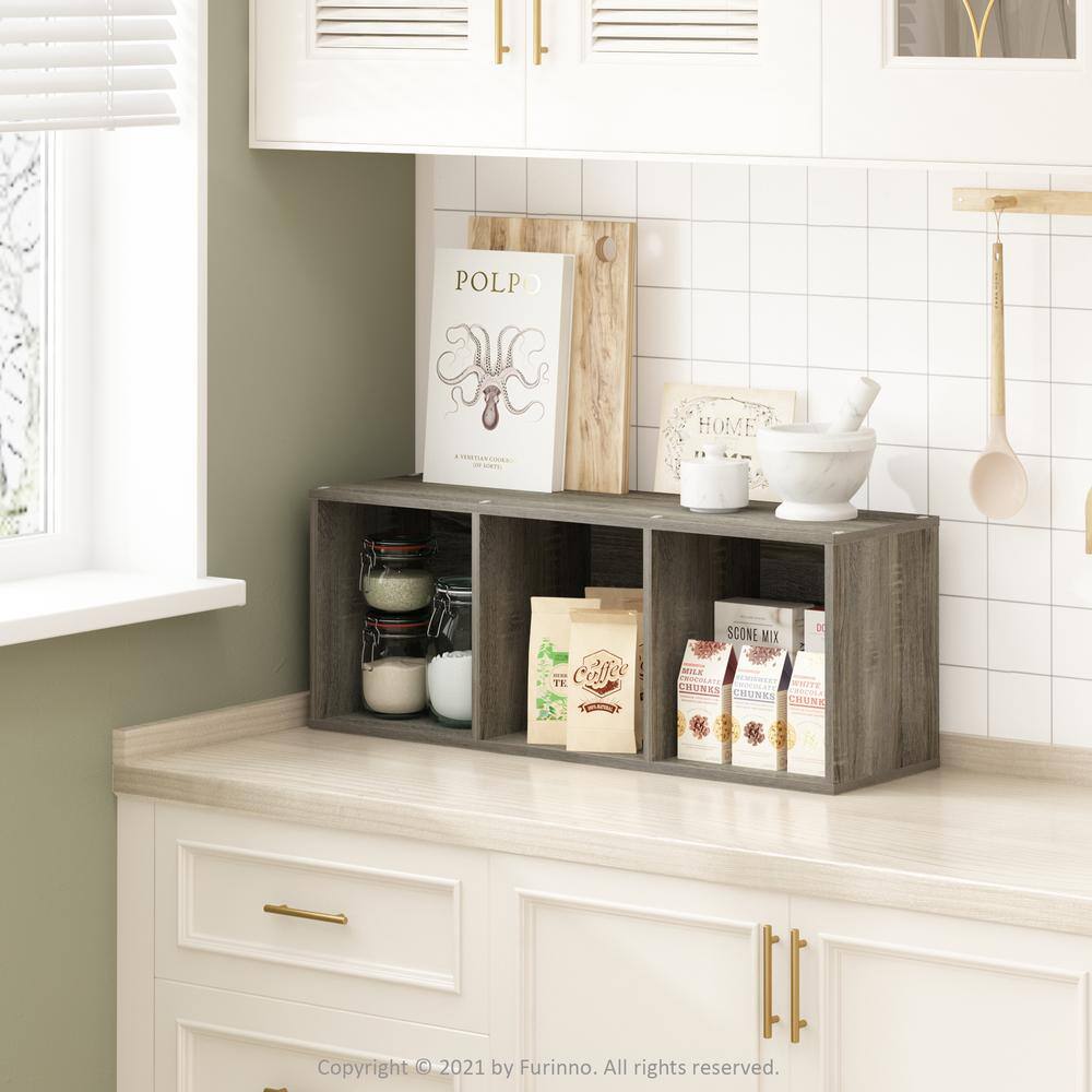 Sleek Gray Wood 3-Tier Cube Organizer Bookshelf