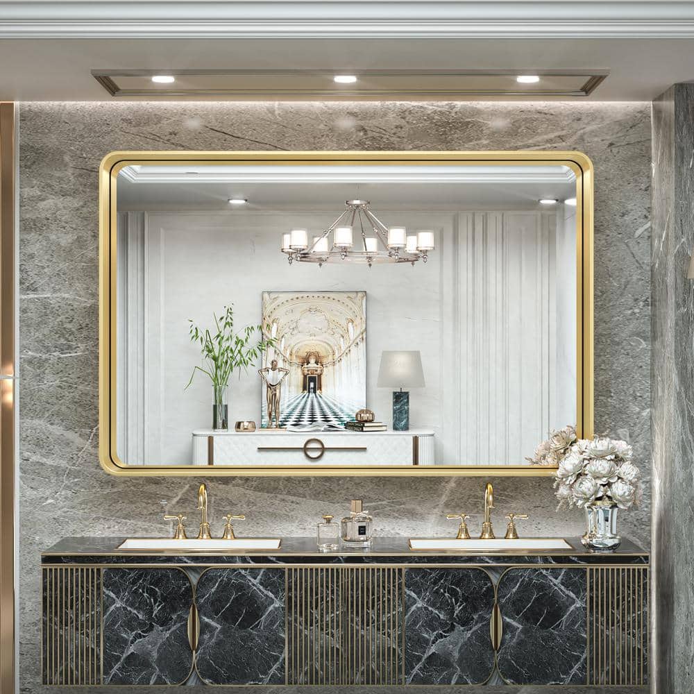 55" x 36" Gold Metal Framed Rectangular Bathroom Vanity Mirror