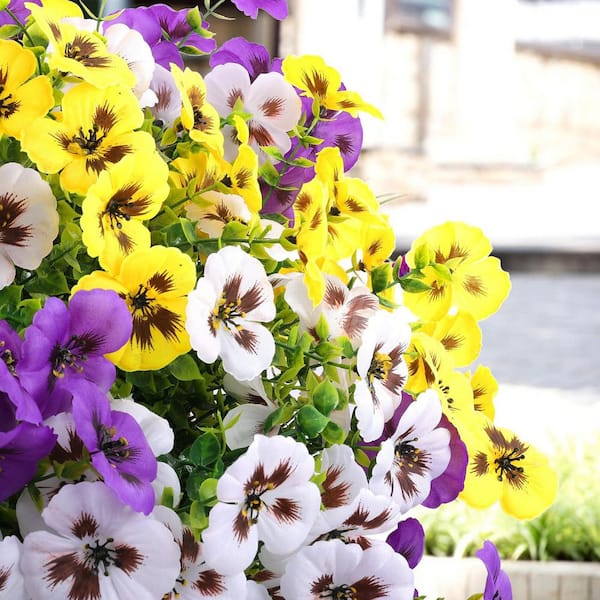 Afoxsos 8 in. Purple Yellow White Indoor/Outdoor Artificial Pansy