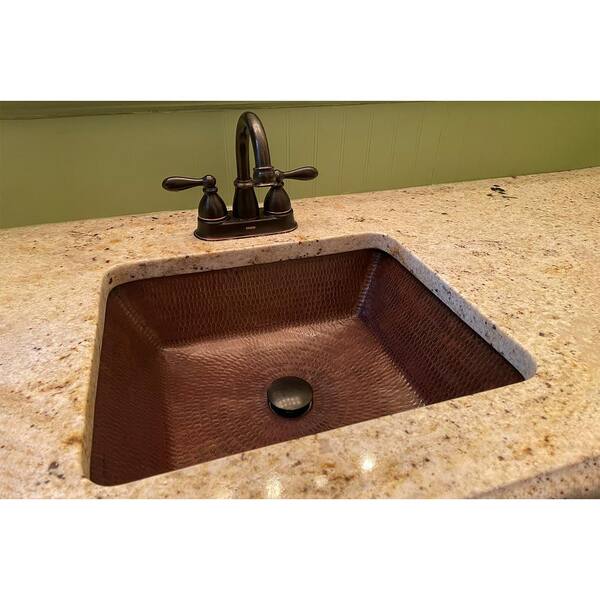 Green Patina Aged Exterior Copper Undermount Sink Rectangle Design Lavatory 