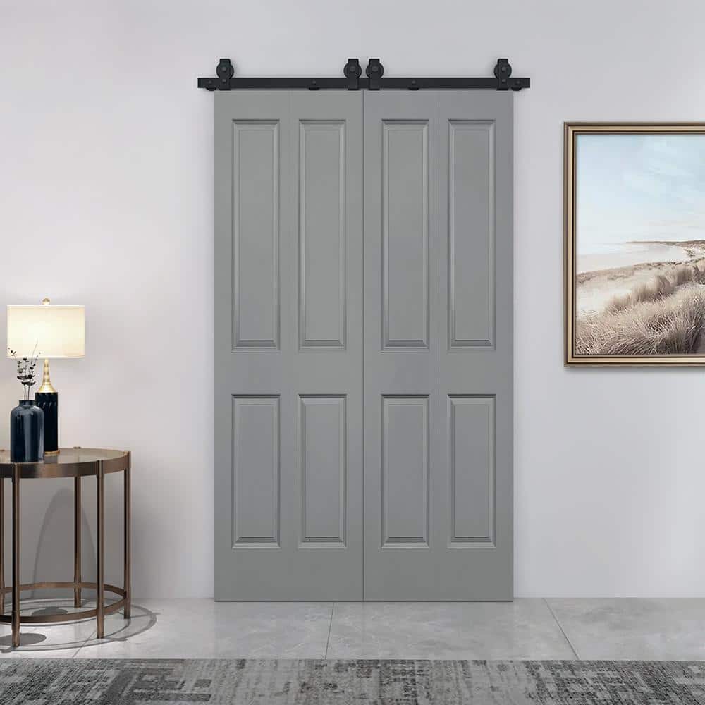 Light Gray MDF Double Bi-Fold Barn Door with Black Hardware