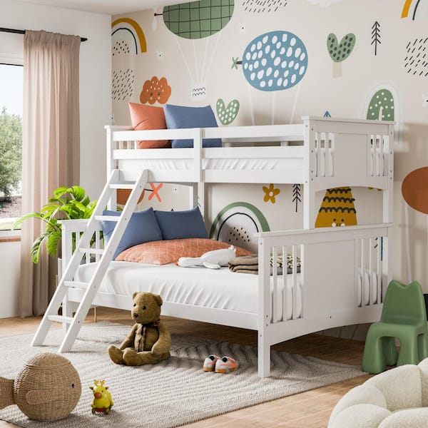 Sunstone White Twin Over Full Modular Bunk Bed with Attached Ladder