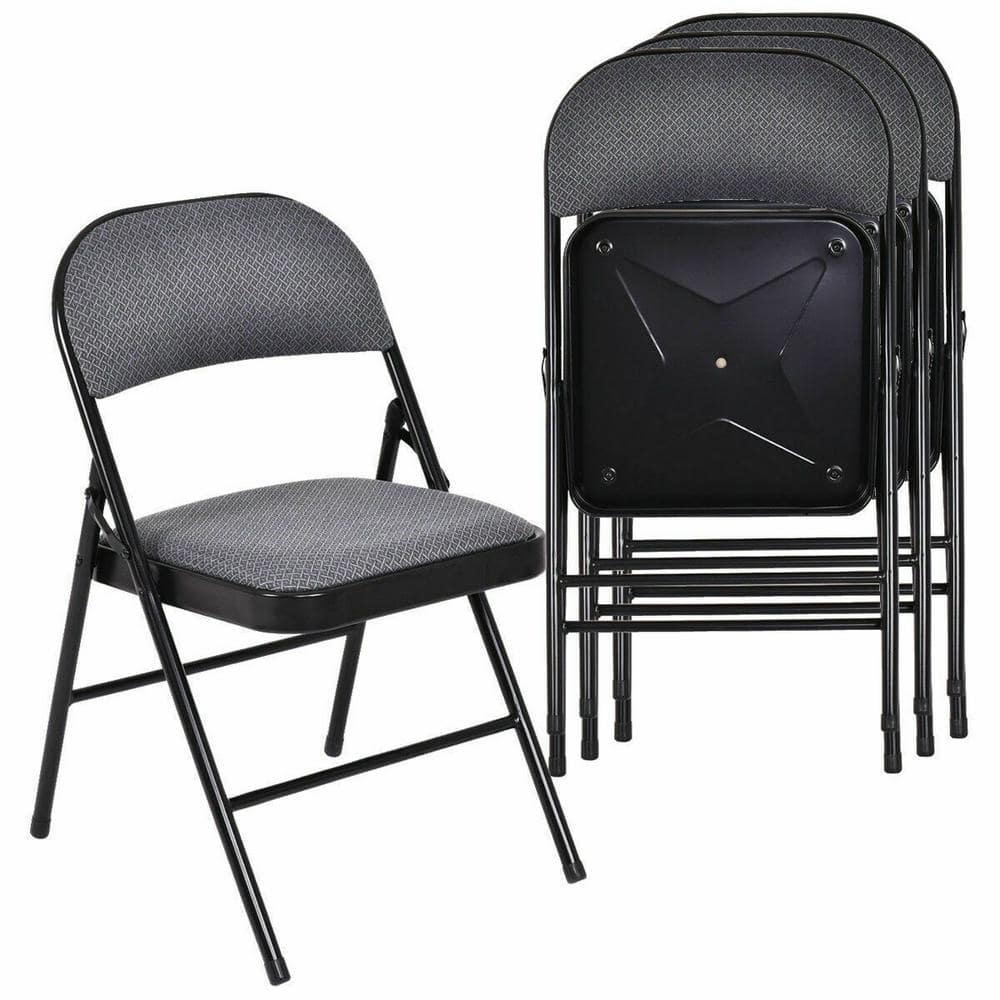 Black Ergonomic Fabric Padded Folding Chair Set