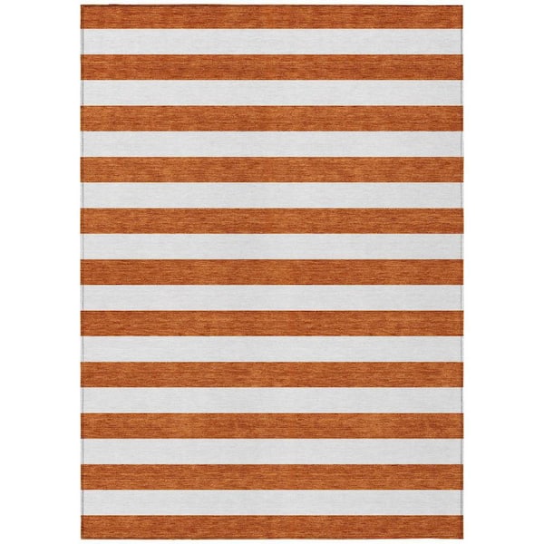 Orange 10 ft. x 14 ft. Woven Striped Polyester Rectangle Indoor/Outdoor Area Rug
