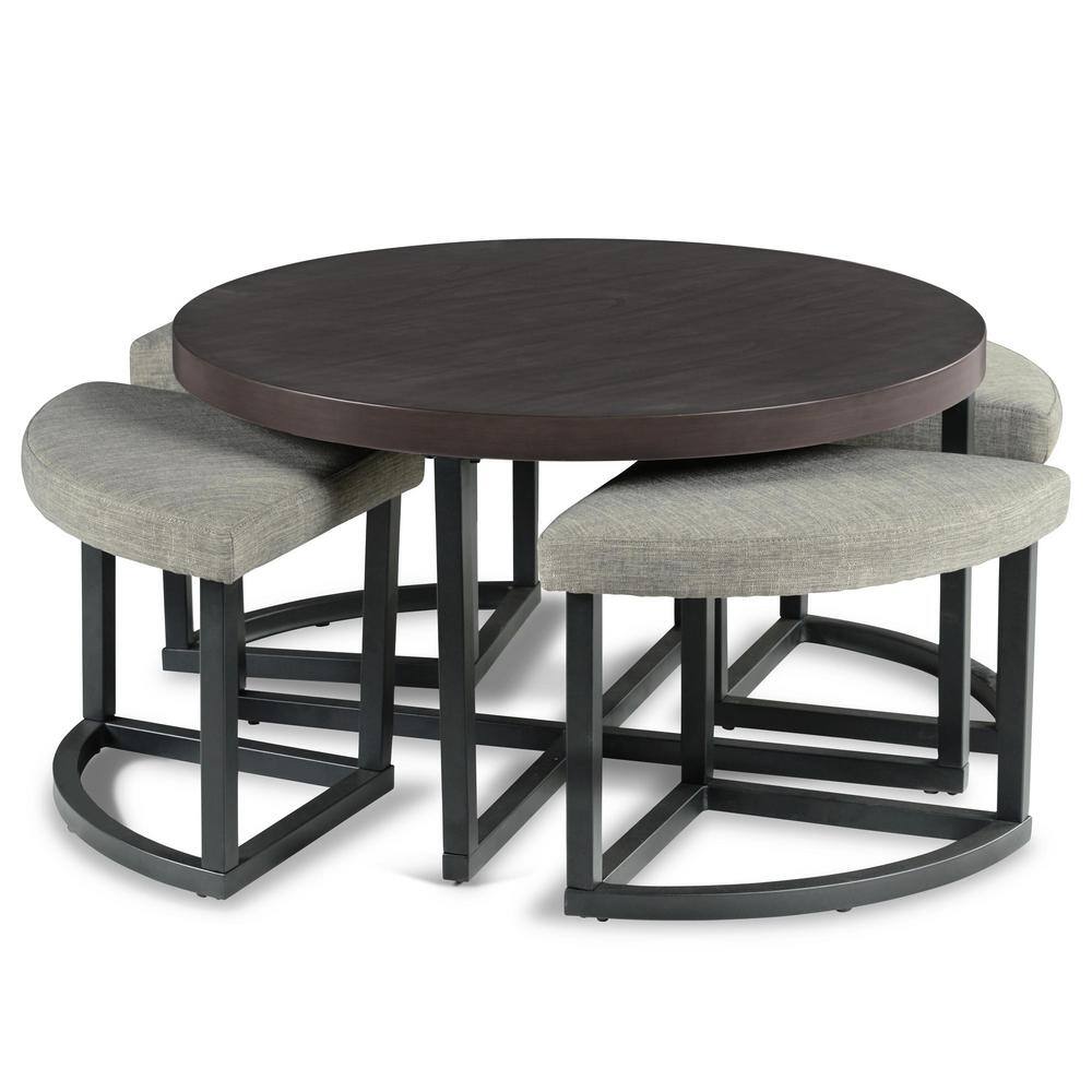 Yukon Dark Brown Wood Coffee Table with Stools