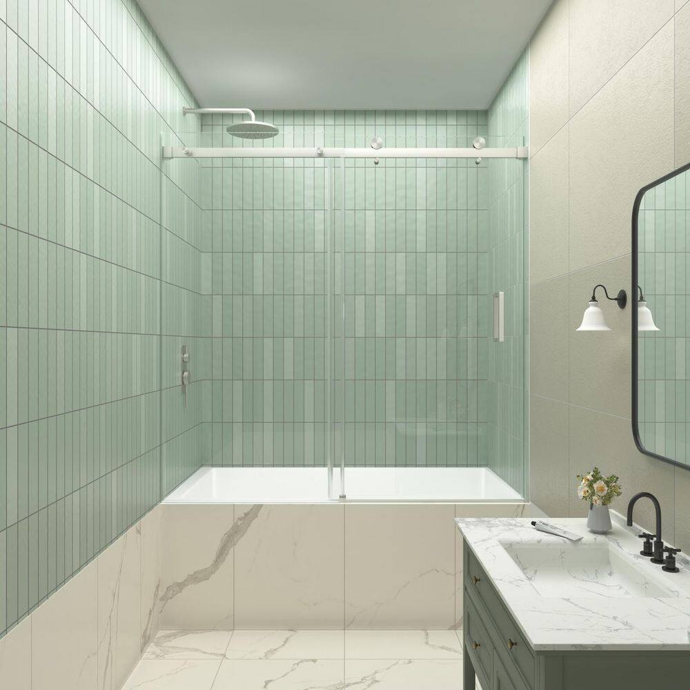 55-60 in. W x 60 in. H Sliding Tub Door in Brushed Nickel with Clear Tempered Glass price history on PriceWatchPro