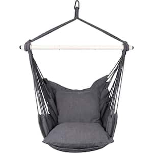 Hammock Chair Hanging Rope Swing - Max 500 lbs. 2-Cushions Included - Steel Spreader Bar with Anti-Slip Rings (Grey)