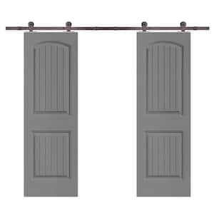 36 in. x 80 in. Camber Top in Light Gray Stained Composite MDF Split Sliding Barn Door with Hardware Kit