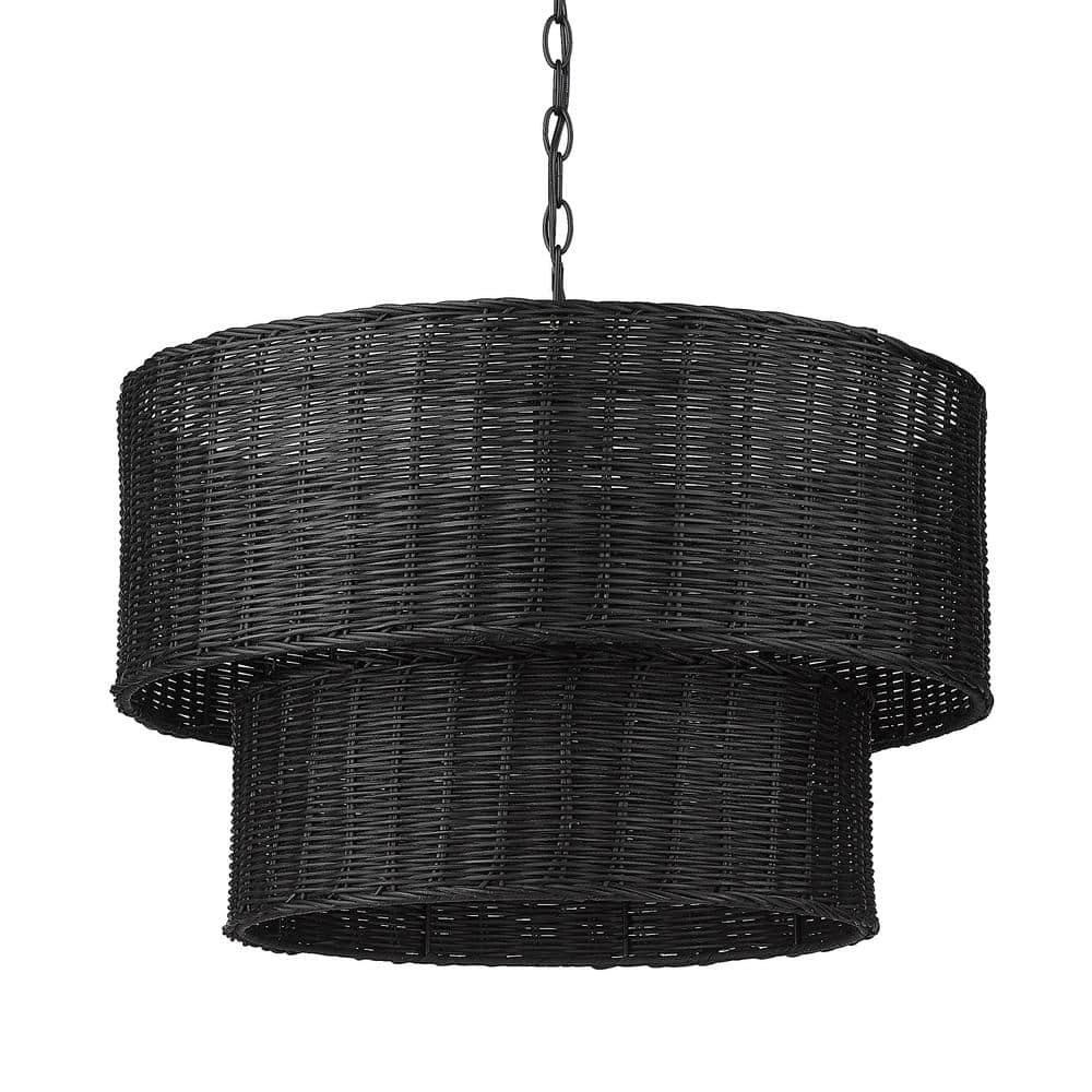 Matte Black Wicker 6-Light Chandelier