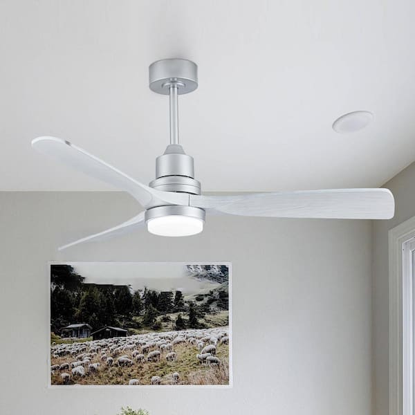 52 in. Silver Indoor/Outdoor Ceiling Fan with Dimmable LED Light Kit Remote Control