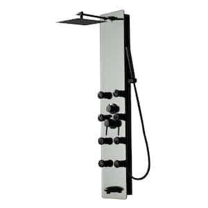 8-Jet Multi-function Shower Panel System Mirror treatment Shower Head and Handheld Shower head in Mirrored Finish Black