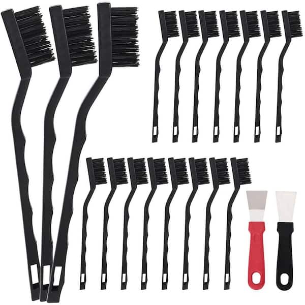 KIWDZFU 15 -Piece Mini Nylon Brush Set Wire Bristle for Cleaning Welding Slag Rust with Curved Handle 15 Pack