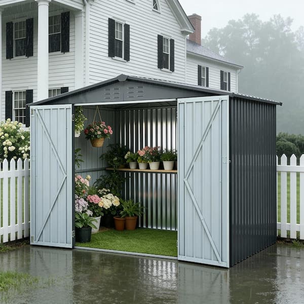 8 ft. W x 6 ft. D Galvanized Steel Storage Shed with Double Doors (42 sq. ft.)