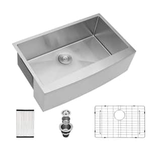 30 in. Farmhouse Apron Front Single Bowl 16 Gauge Stainless Steel Kitchen Sink with Bottom Grid