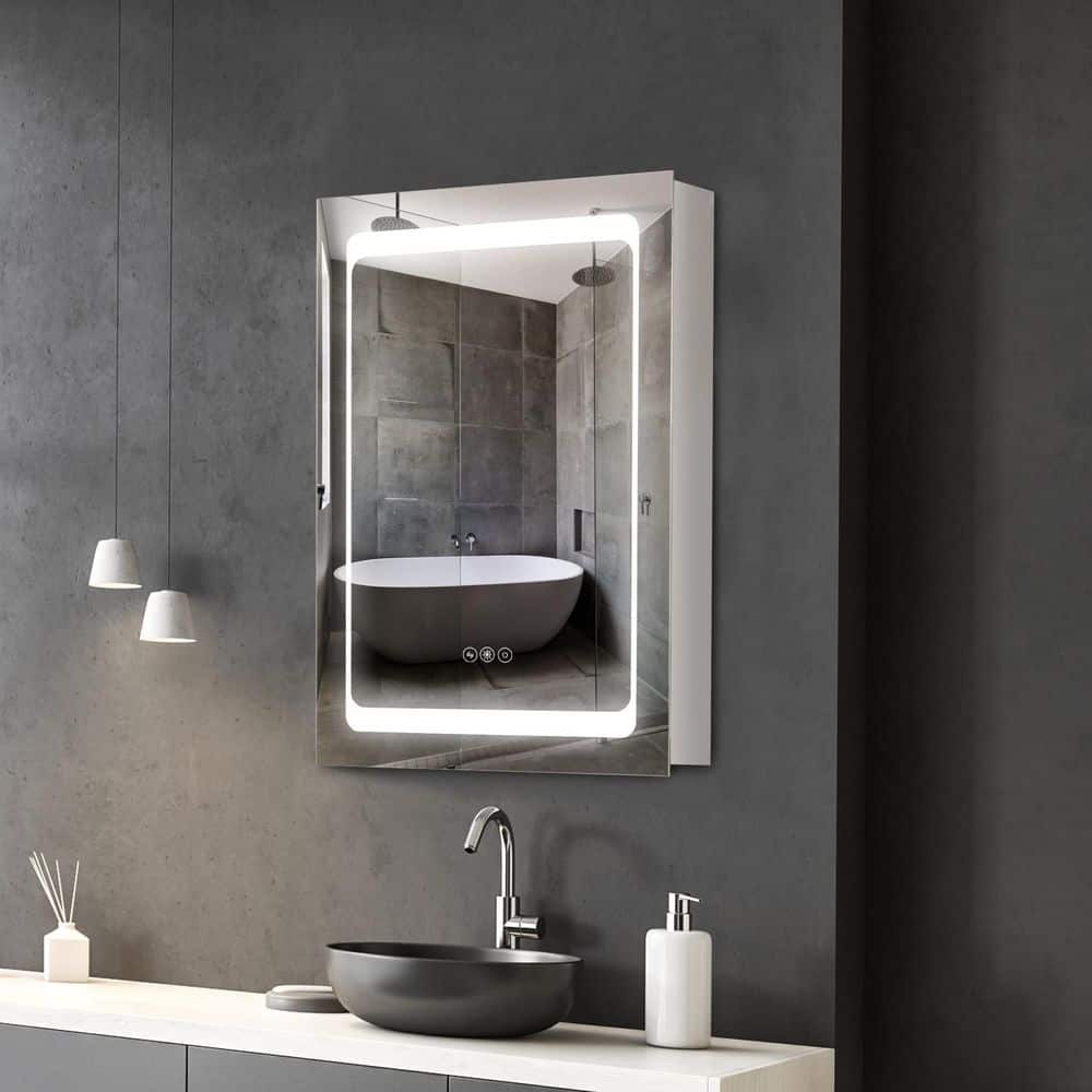 20 in. W x 28 in. H Silver Rectangular Stainless Steel Dimmable LED Light Medicine Cabinet with Mirror price history on PriceWatchPro