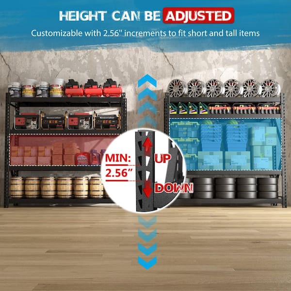 VEIKOUS 87 in. Black Metal 4-Tier Garage Storage Shelving