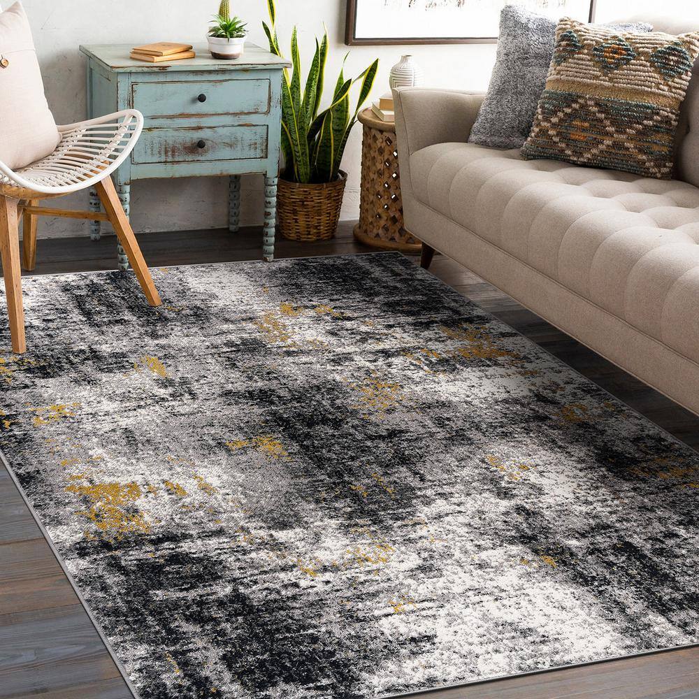 Adare Yellow and Gray Abstract 5' x 7' Synthetic Area Rug