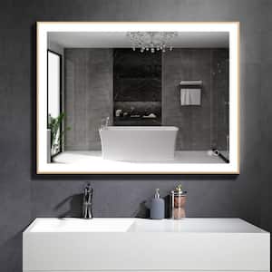 40 in. W x 32 in. H Rectangular Aluminum Framed Wall Mount Bathroom Vanity Mirror in Gold with LED Light Anti-Fog