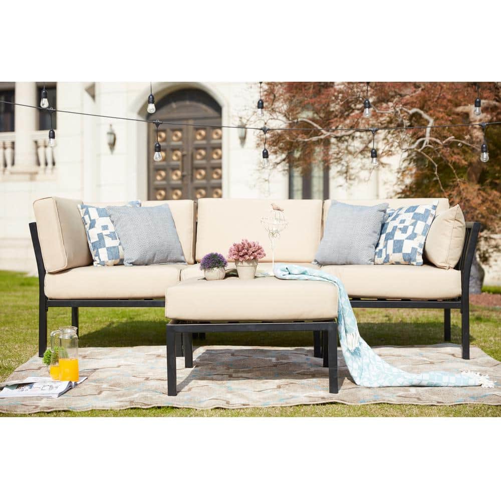 Patio Festival  4-Piece Metal Outdoor Sectional Set with Beige Cushions - 2