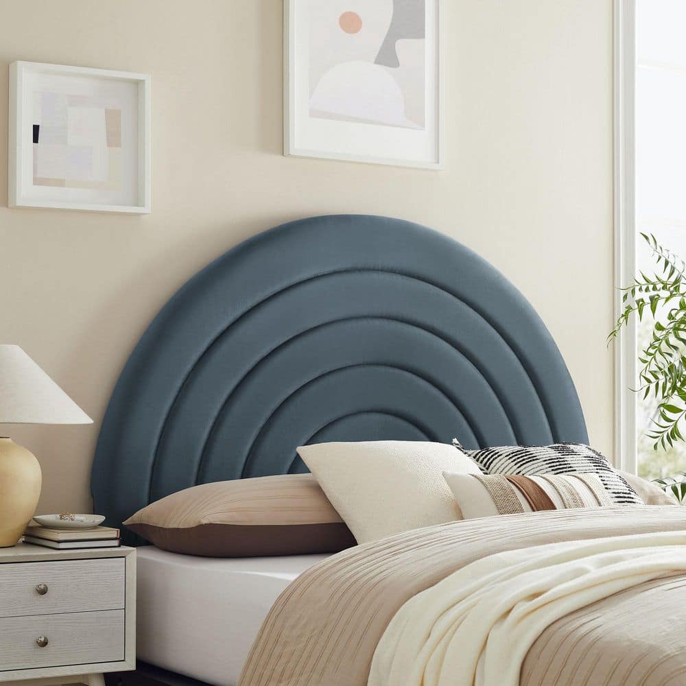 Cadet Blue Velvet Arched Full Headboard