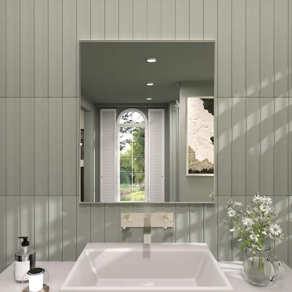 Jem 36 in. W x 30 in. H Rectangular Framed Wall Bathroom Vanity Mirror in Brushed Nickel