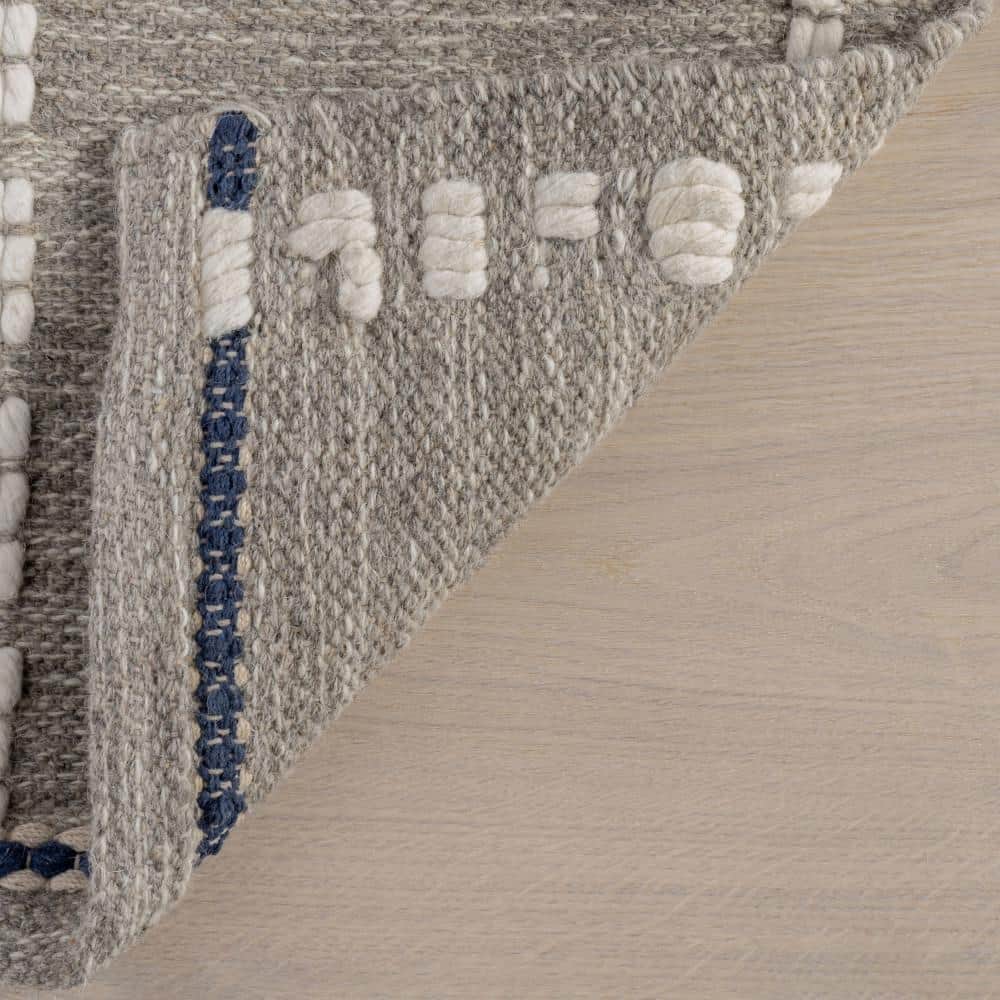 Morgan Gray and White Wool Geometric Check Area Rug, 5' x 8'