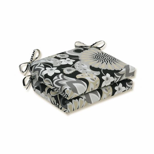 Pillow Perfect Floral 18.5 in. x 16 in. Outdoor Dining Chair Cushion in Black/White (Set of 2)