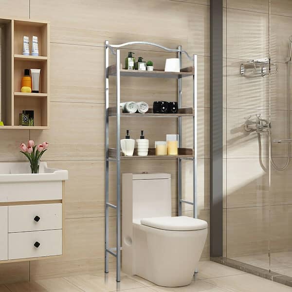 1pc Over The Toilet Storage Rack, 3-Tier Bathroom Organizer,  Multi-functional Bathroom Shelves, Free Standing Space Saver Stands Rack  For Toilet, Bath