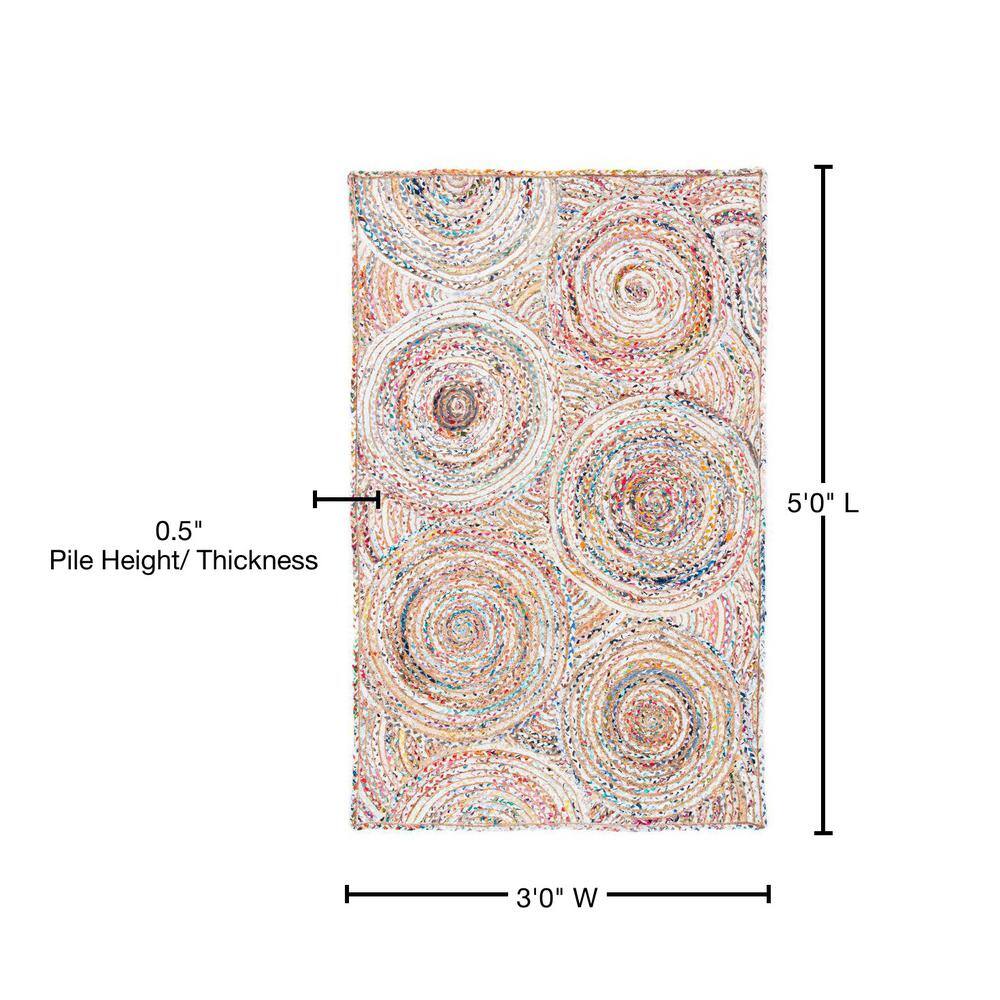 Boho-Chic Multicolor Cotton and Jute Hand-Knotted Oval Rug