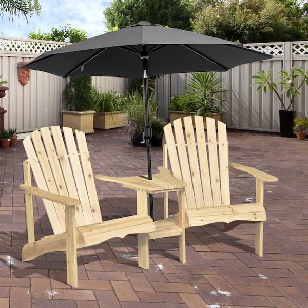 Zeus & Ruta Wood Reclined Adirondack Chairs for 2-with Table and Umbrella Hole, Perfect for Lounging and Relaxing Outdoors
