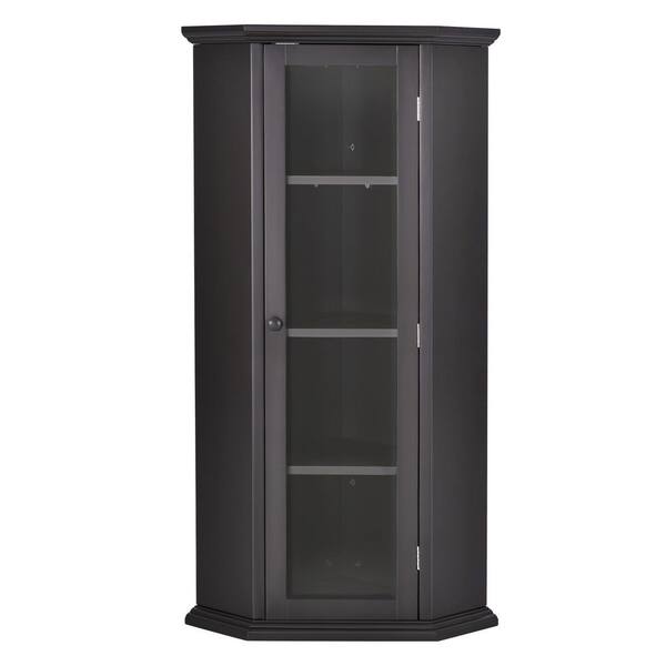 JimsMaison 17 in. W x 17 in. D x 42 in. H Black Brown Wood Linen With Glass Door