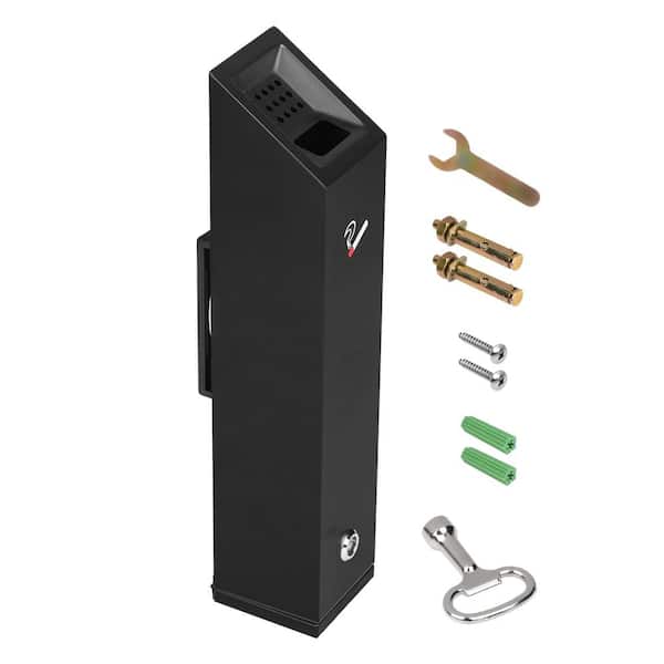 Cigarette Butt Receptacle, Cuboid Cigarette Butt Container, Black, Stainless Steel, Wall Mounted, Outdoor Ashtray