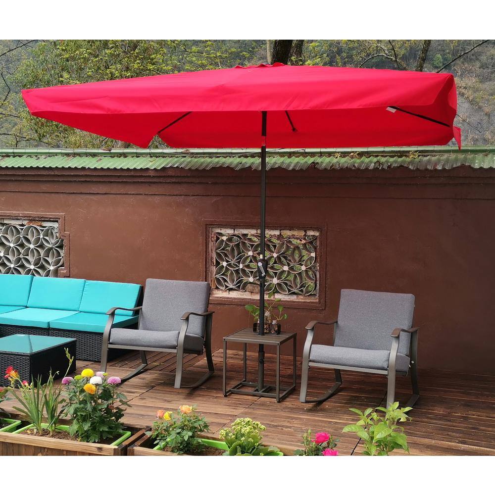10 ft. x 6.5 ft. Aluminum Rectangular Market Umbrella with Crank and Push Button Tilt Patio Umbrella in Red