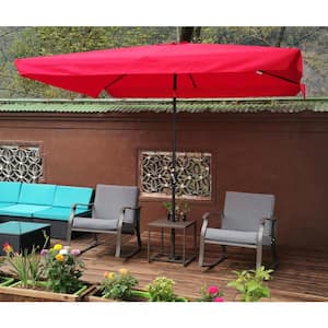 10 ft. x 6.5 ft. Aluminum Rectangular Market Umbrella with Crank and Push Button Tilt Patio Umbrella in Red