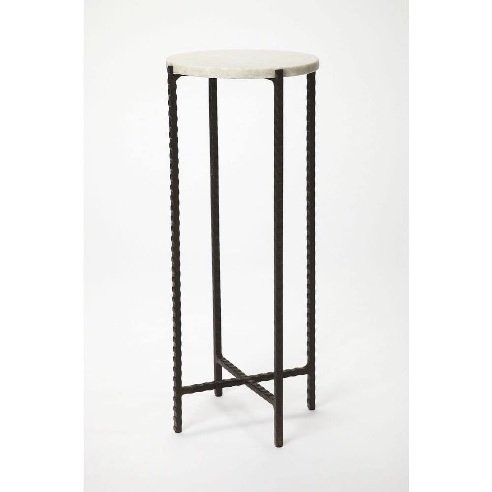 Twisted Iron Legs White Marble Round End Table