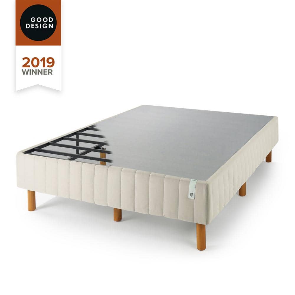 Stone Beige Twin Upholstered Metal Frame Mattress Foundation