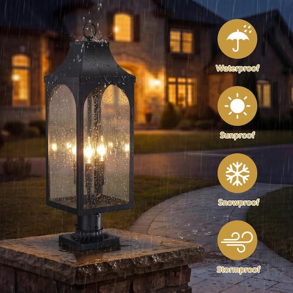 pasentel 26.5 in. H Black Outdoor Post Light with Pier Mount Base