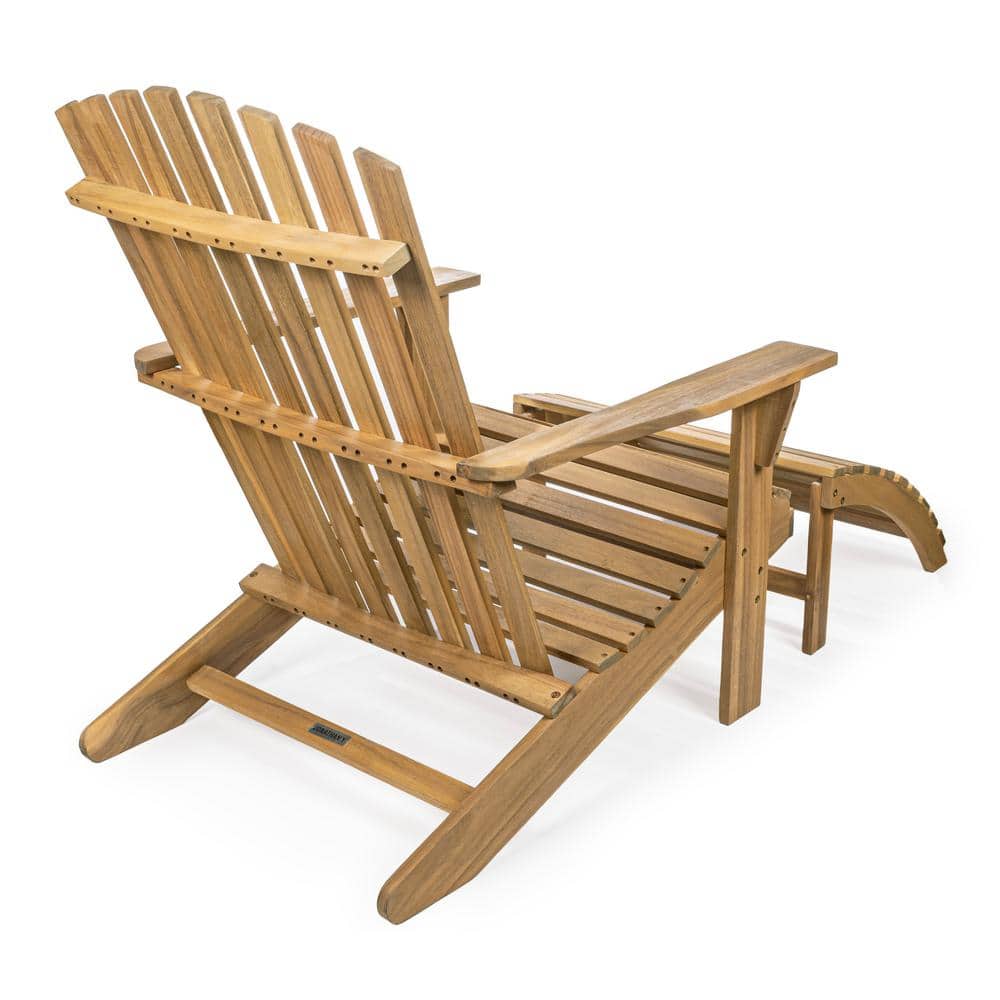 Saranac Teak Brown Wood Adirondack Chair with Detachable Ottoman